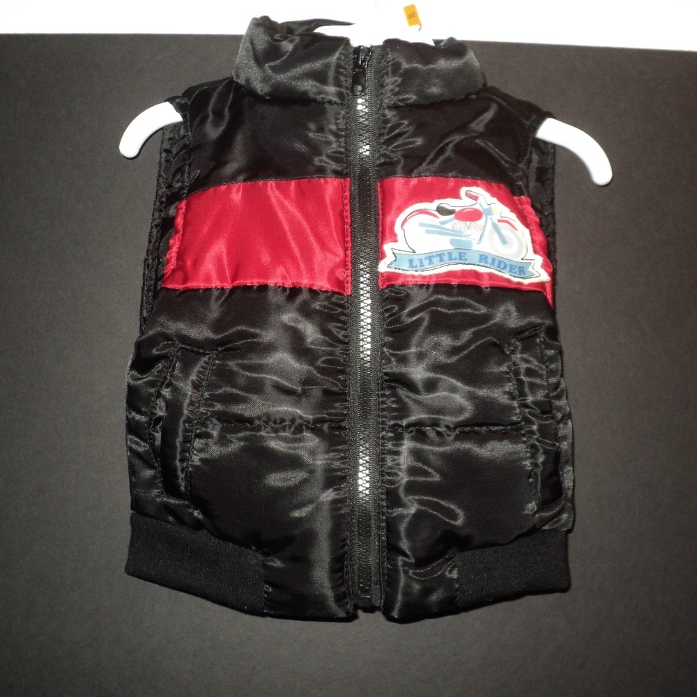 BoyZ Wear Boys 12 Mos Puffer Vest Zippered Black & Red Little Rider Motorcycle